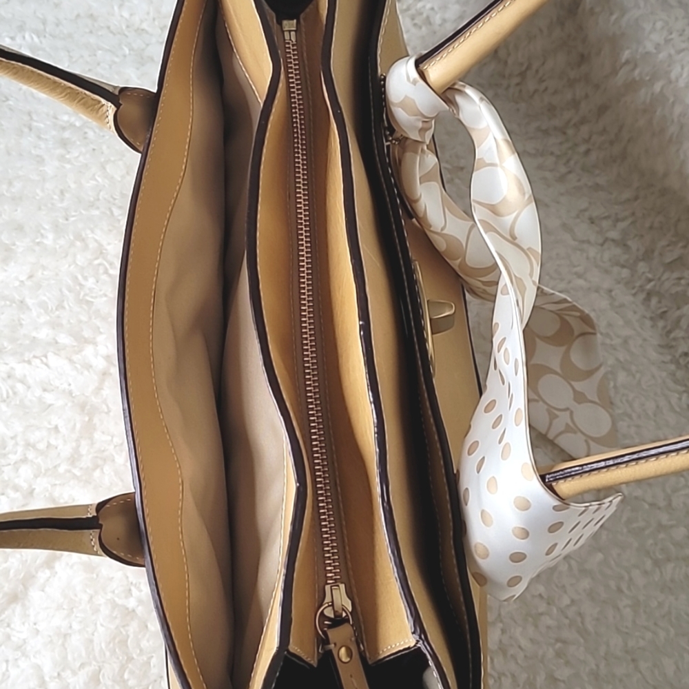 COACH | Madeline Tan Putty Satchel Bag w/Logo Scarf & Dust bag - Picture 8 of 16